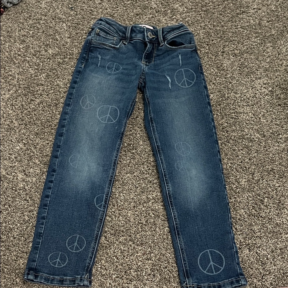 Kids Blue Jeans with Peace Sign Design